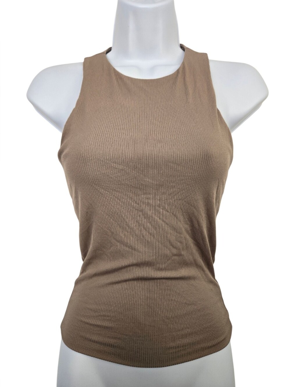 🤎 Popular 21 Ribbed High Neck Tank Top | Taupe | Size Small